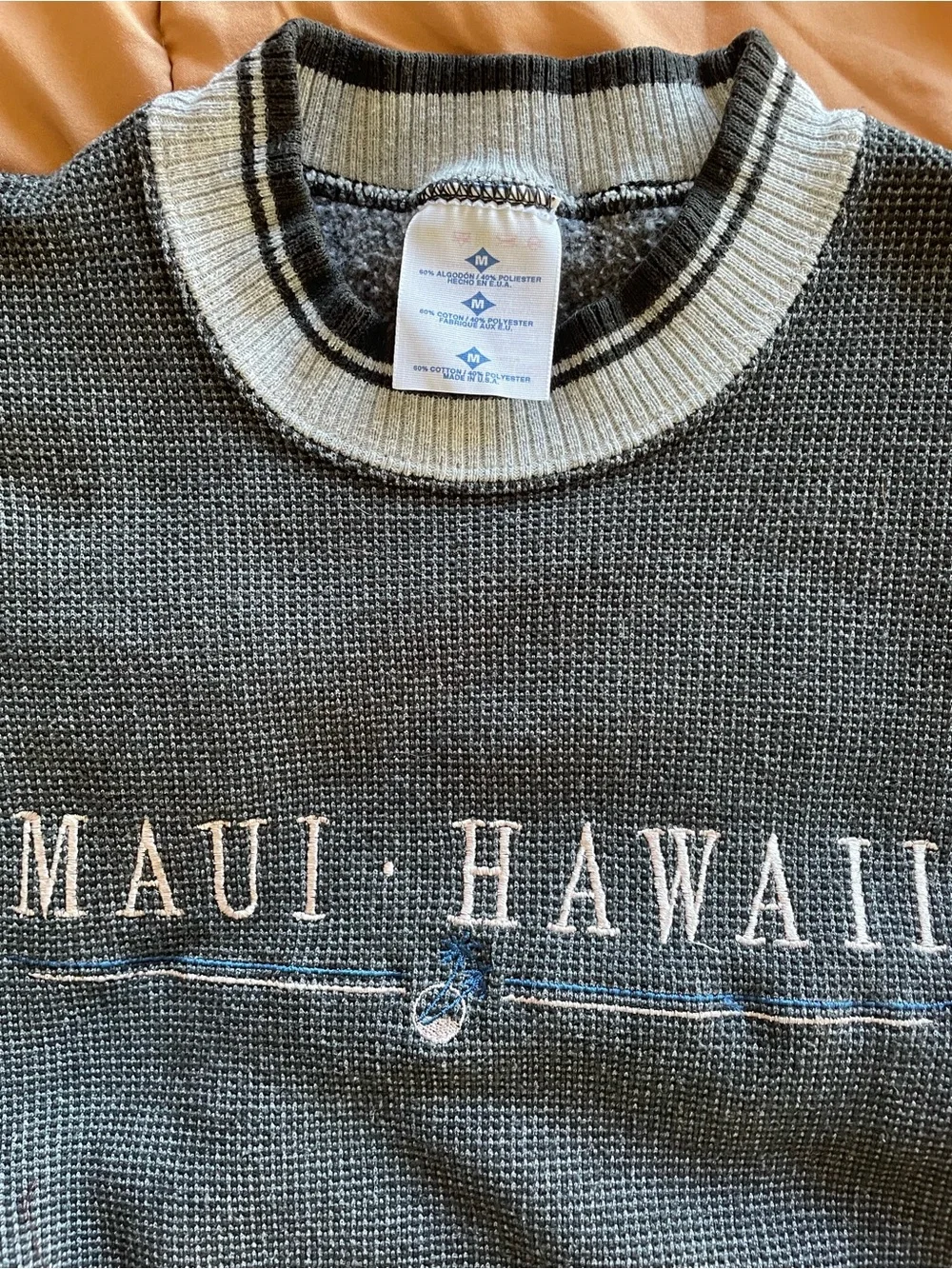 Vintage Maui Hawaii Gray Crewneck Sweater with Cream Trim